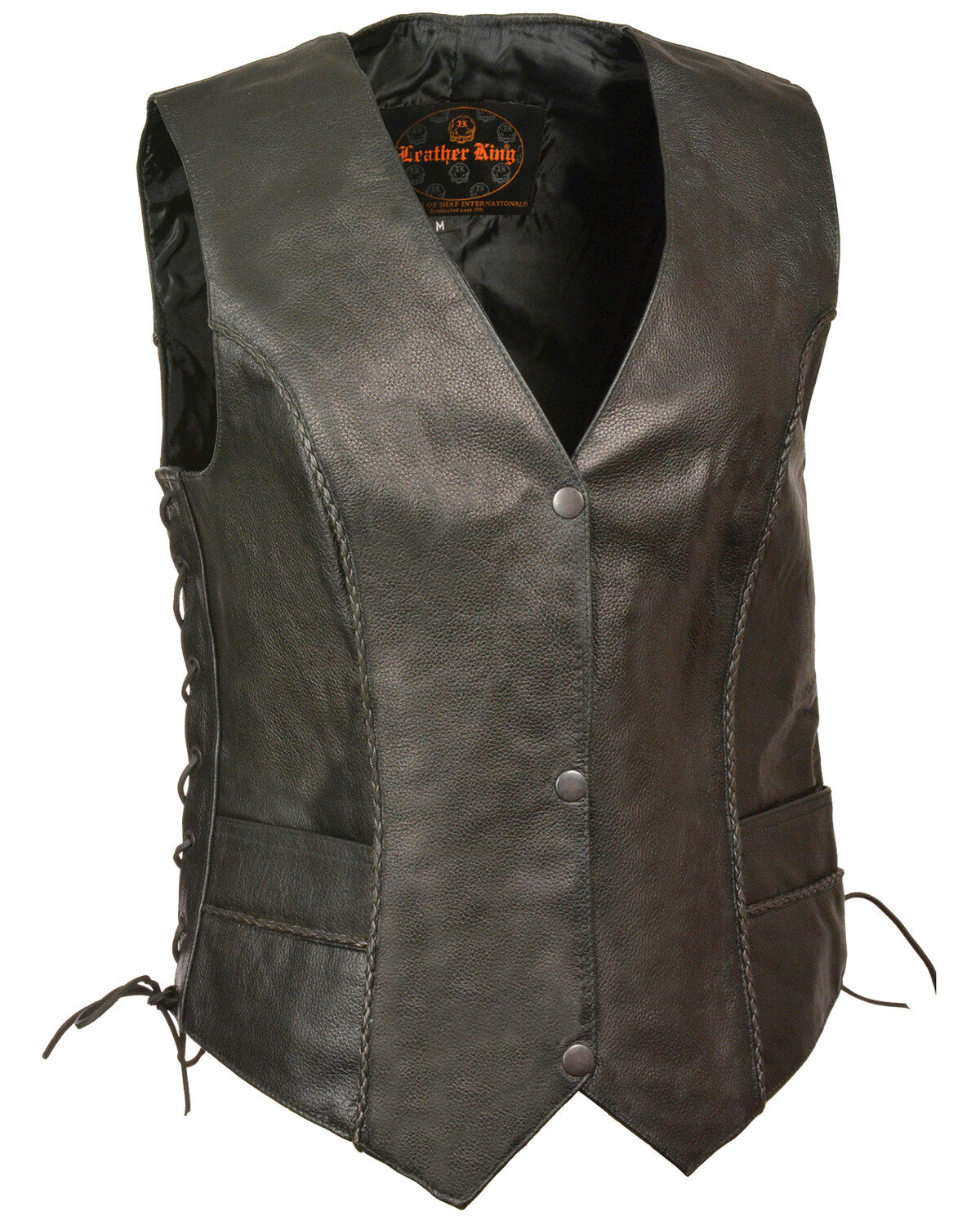 Women's Milwaukee Leather Thin Braid Snap Front Vest - 3X