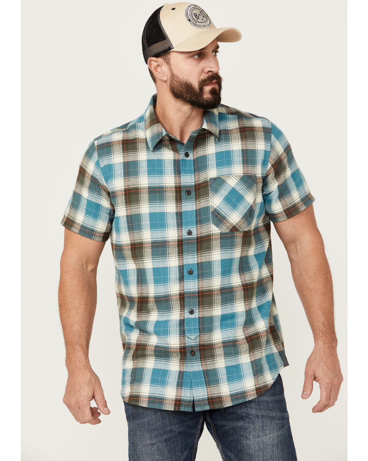 Men's Brothers and Sons Bonner Plaid Print Short Sleeve Button Down We