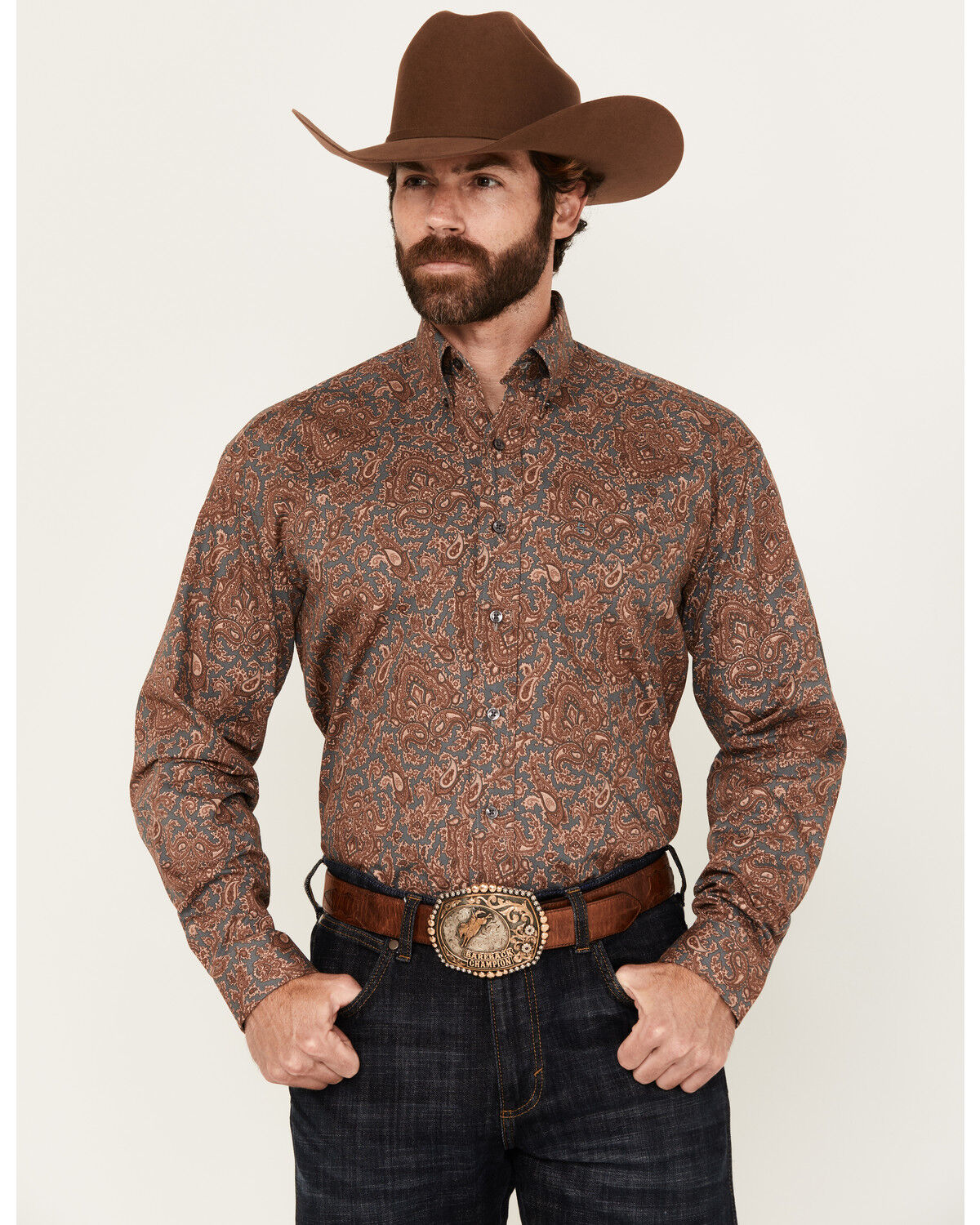 Men's Stetson Paisley Print Long Sleeve Button-Down Western Shirt