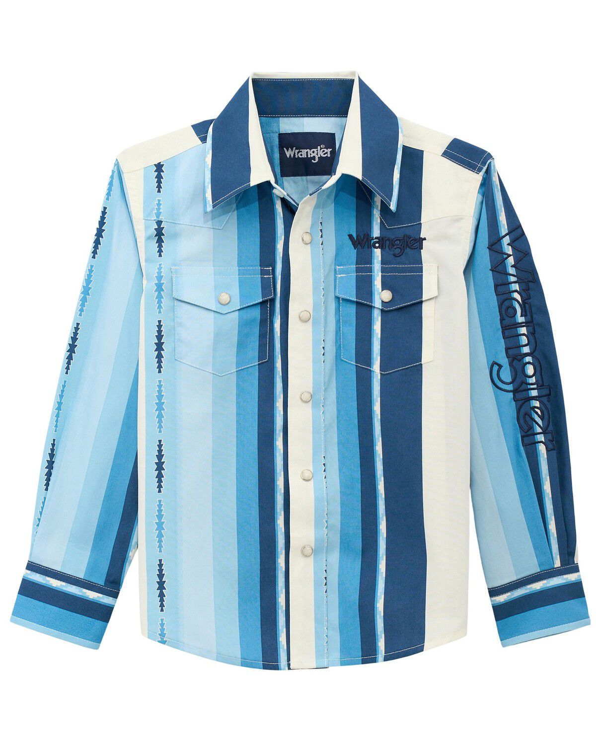 Boys' Wrangler Striped Logo Long Sleeve Snap Western Shirt