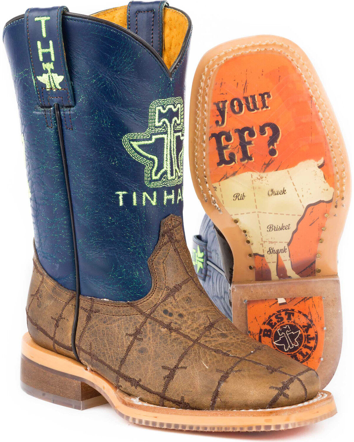 Boys' Tin Haul Barbed Wire All Beef Sole Western Boots - Square Toe