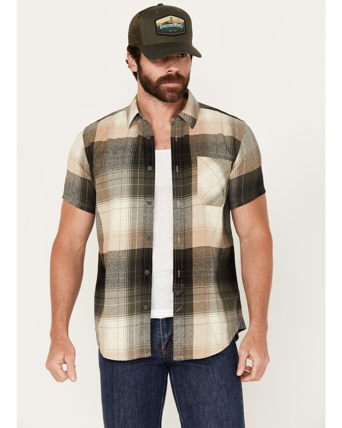 Men's Brothers and Sons Tooele Plaid Print Short Sleeve Button Down We