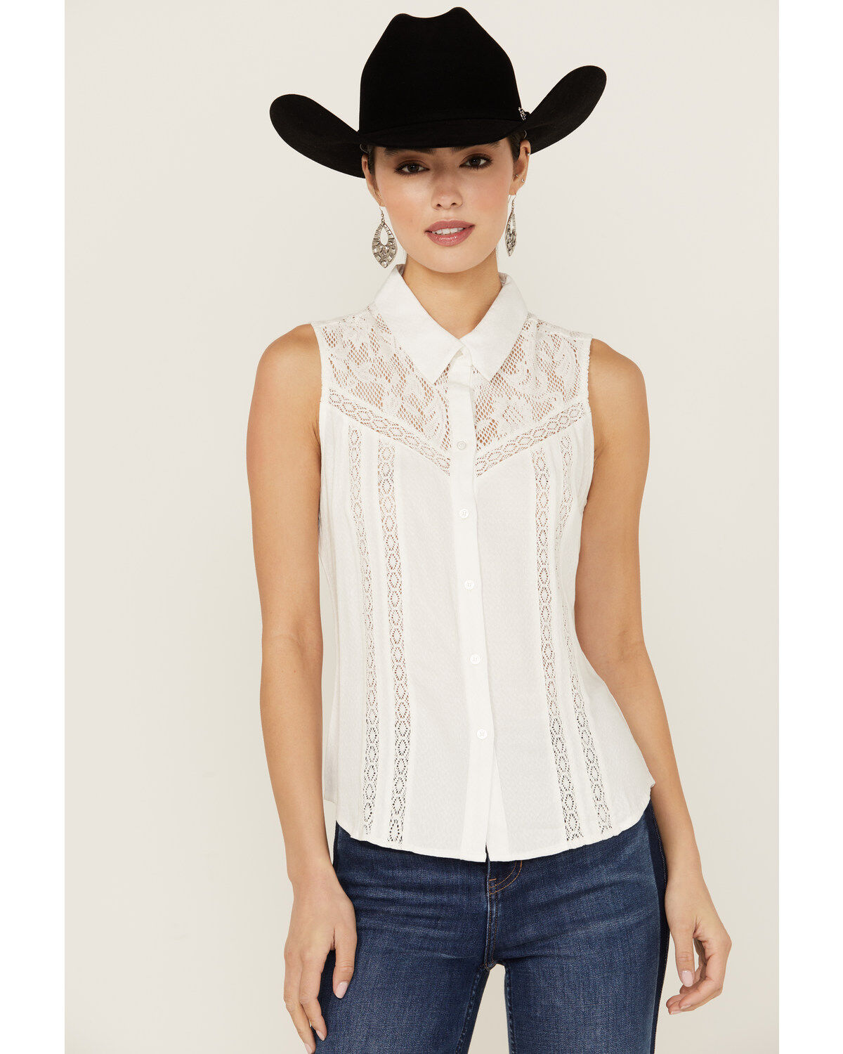 Women's Idyllwind Cobble Lace Yoke Sleeveless Button-Down Top