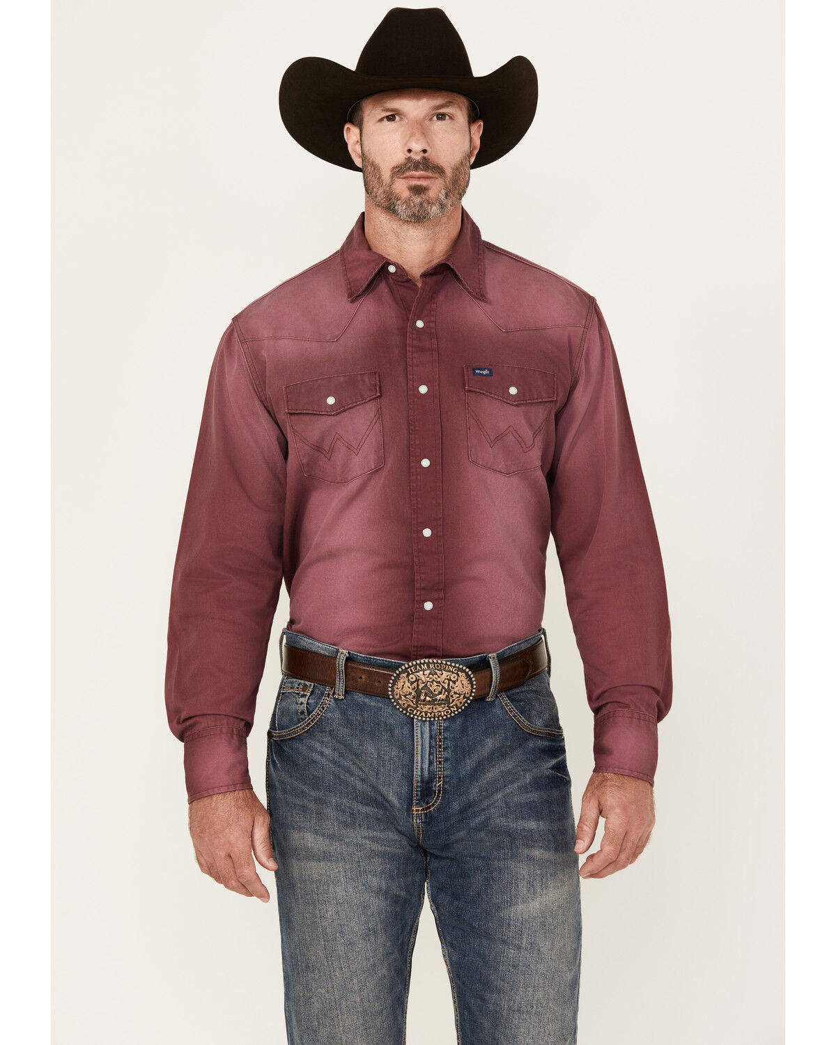 Men's Wrangler Vintage Washed Solid Long Sleeve Snap Western Shirt