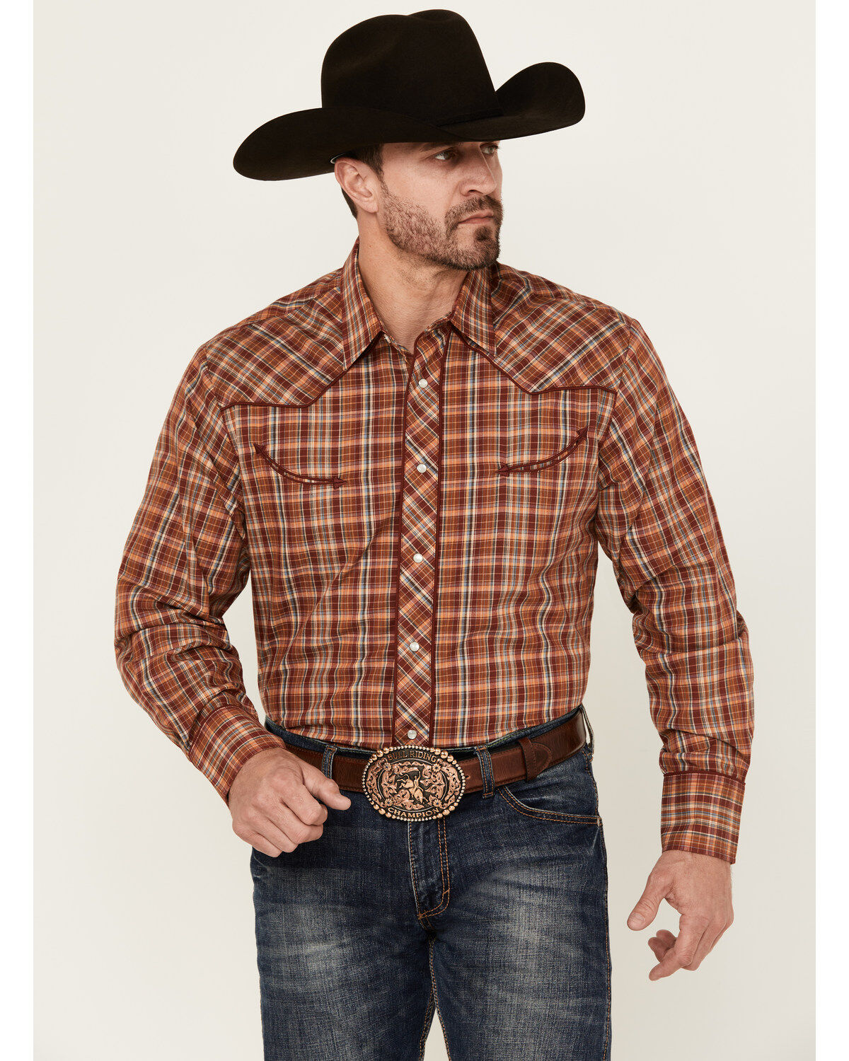 Men's Roper Plaid Print Long Sleeve Pearl Snap Western Shirt
