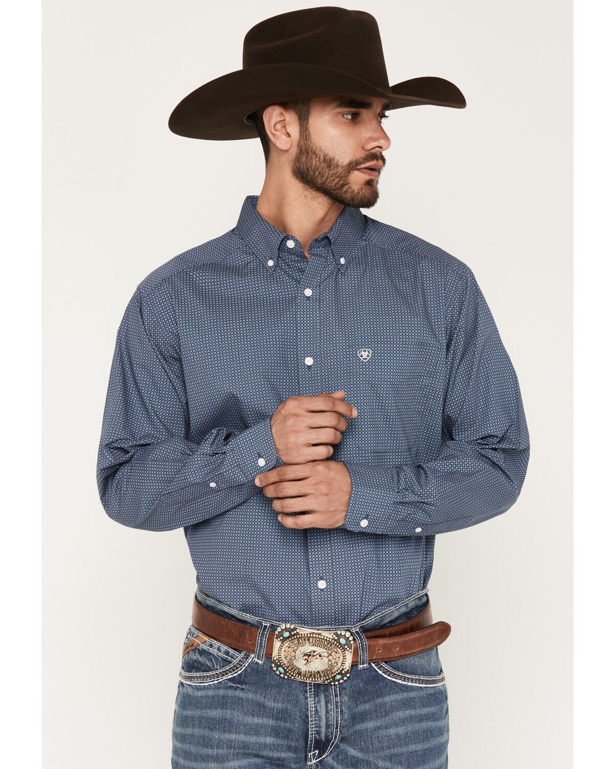 Men's Ariat Boot Barn Exclusive Storm Geo Print Long Sleeve Button-Dow