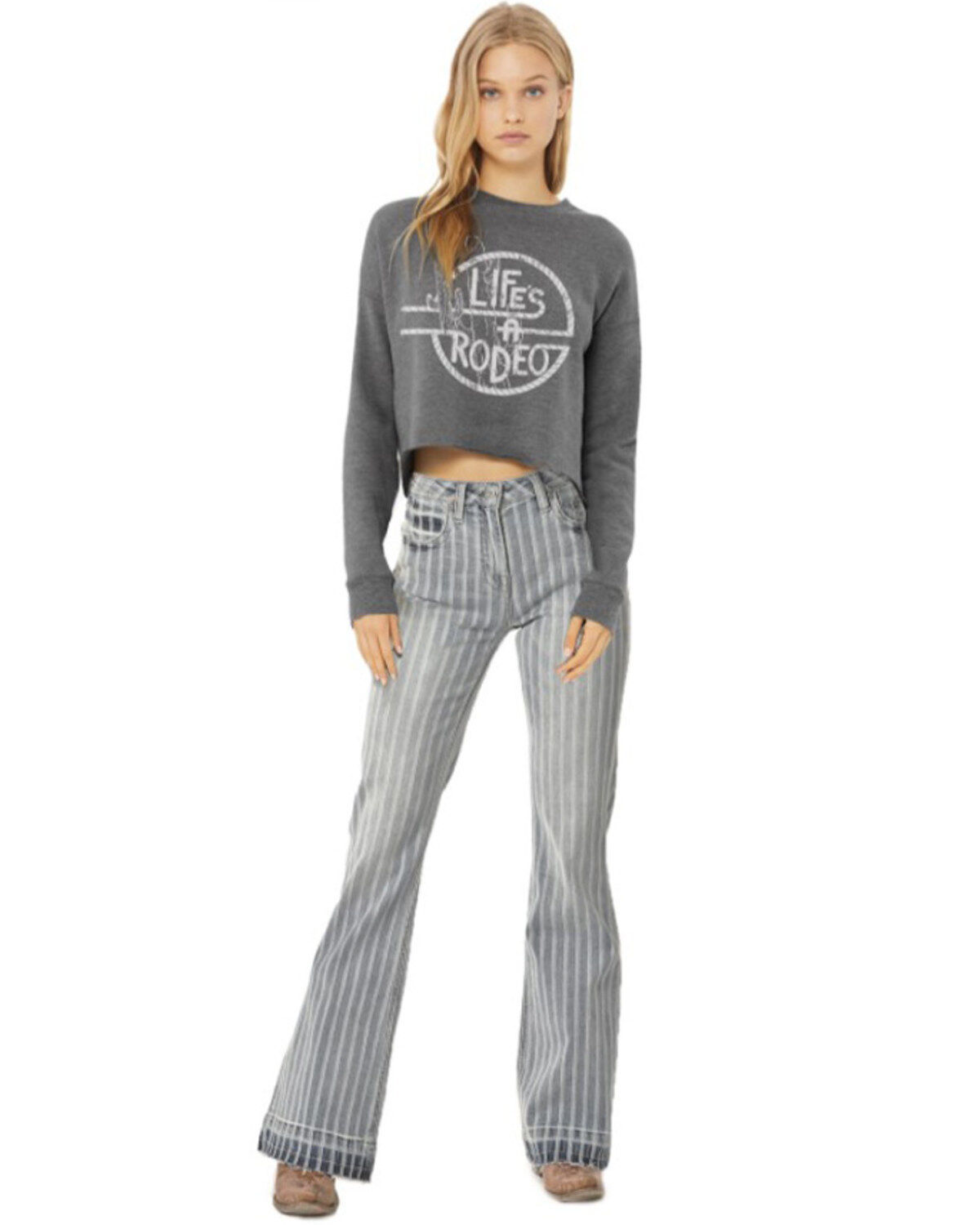 Women's Rock & Roll Denim Life Is A Rodeo Graphic Cropped Top