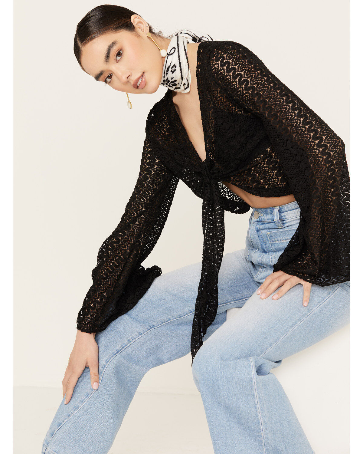 Women's Wild Moss Tie Front Textured Top