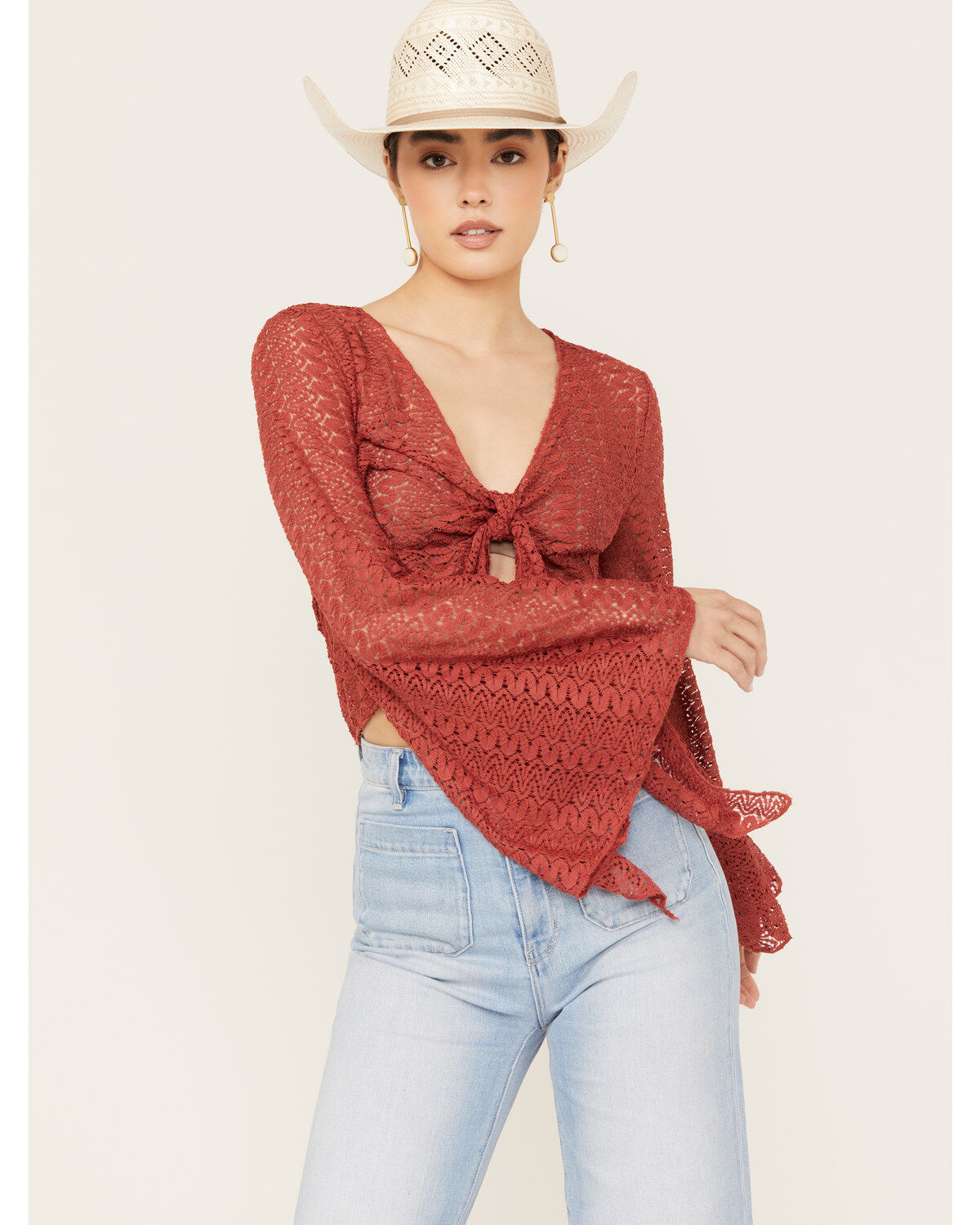 Women's Wild Moss Tie Front Textured Top