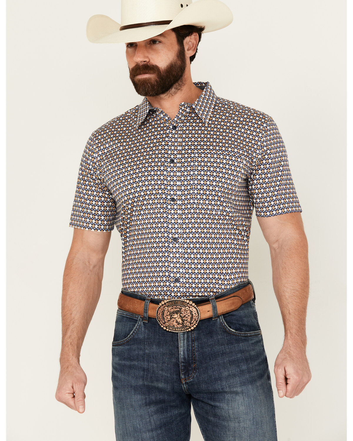 Men's Cody James Everett Geo Print Short Sleeve Button-Down Stretch We