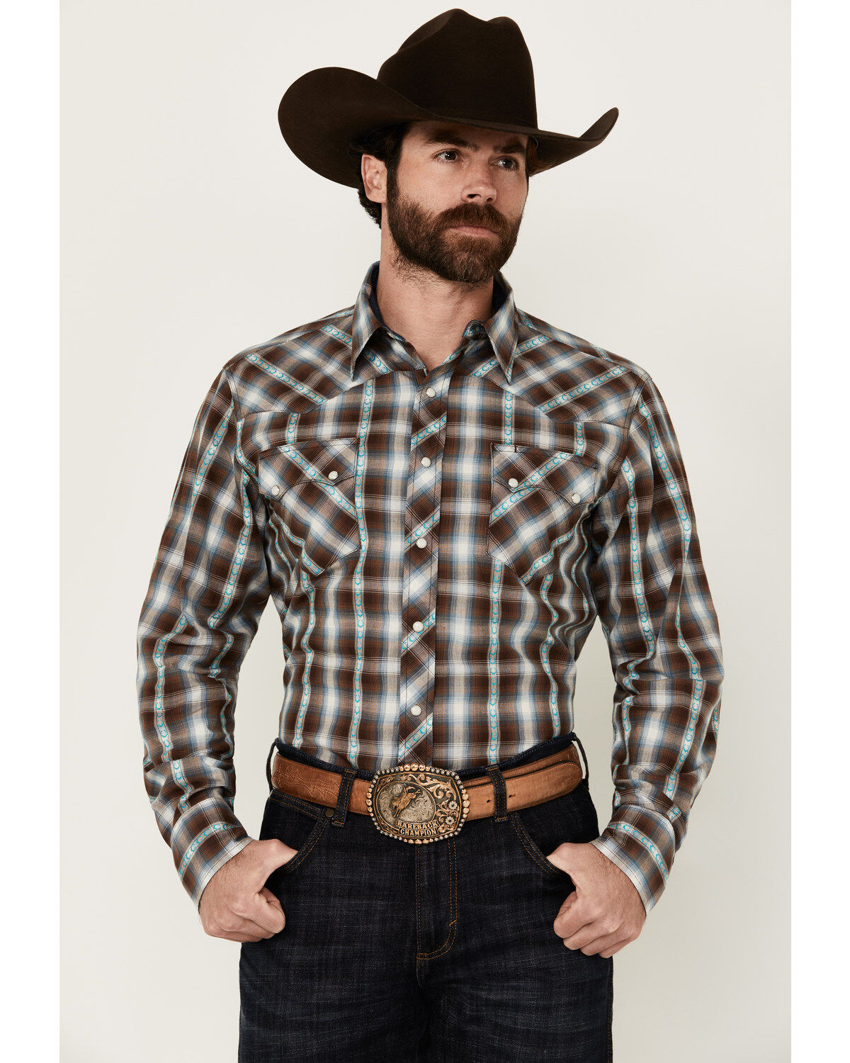 Men's Roper West Made Plaid Print Long Sleeve Snap Western Shirt