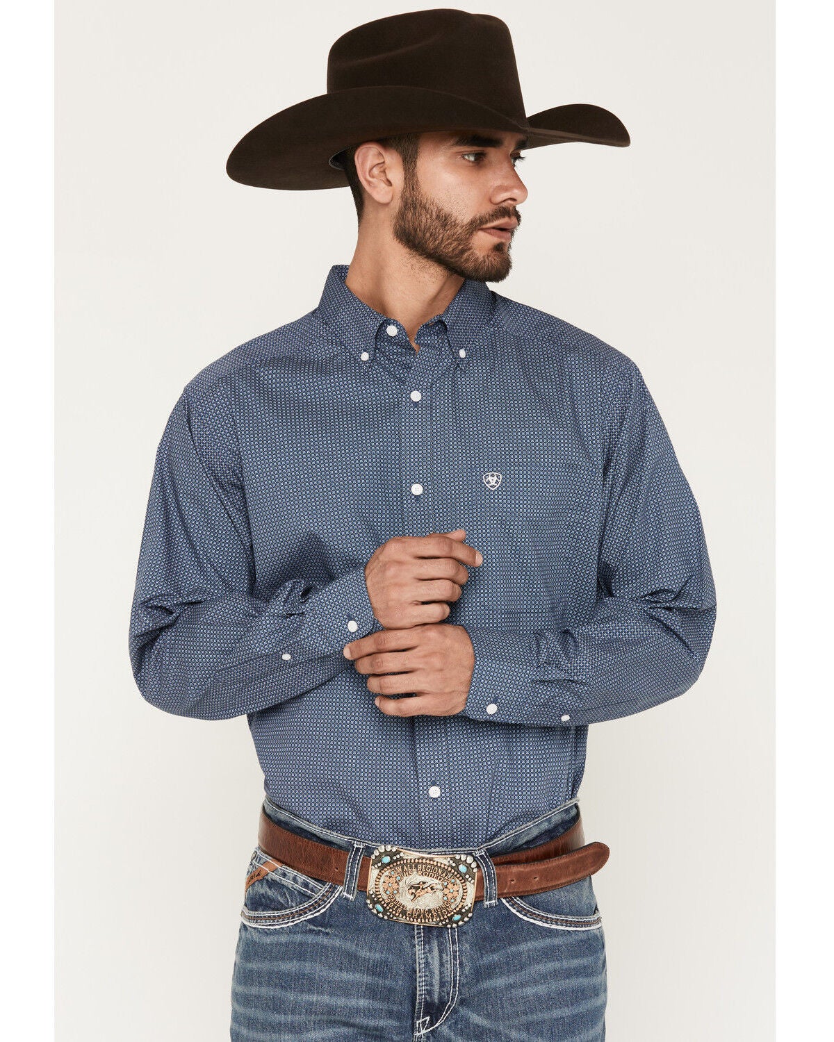 Men's Ariat Boot Barn Exclusive Storm Geo Print Long Sleeve Button-Dow