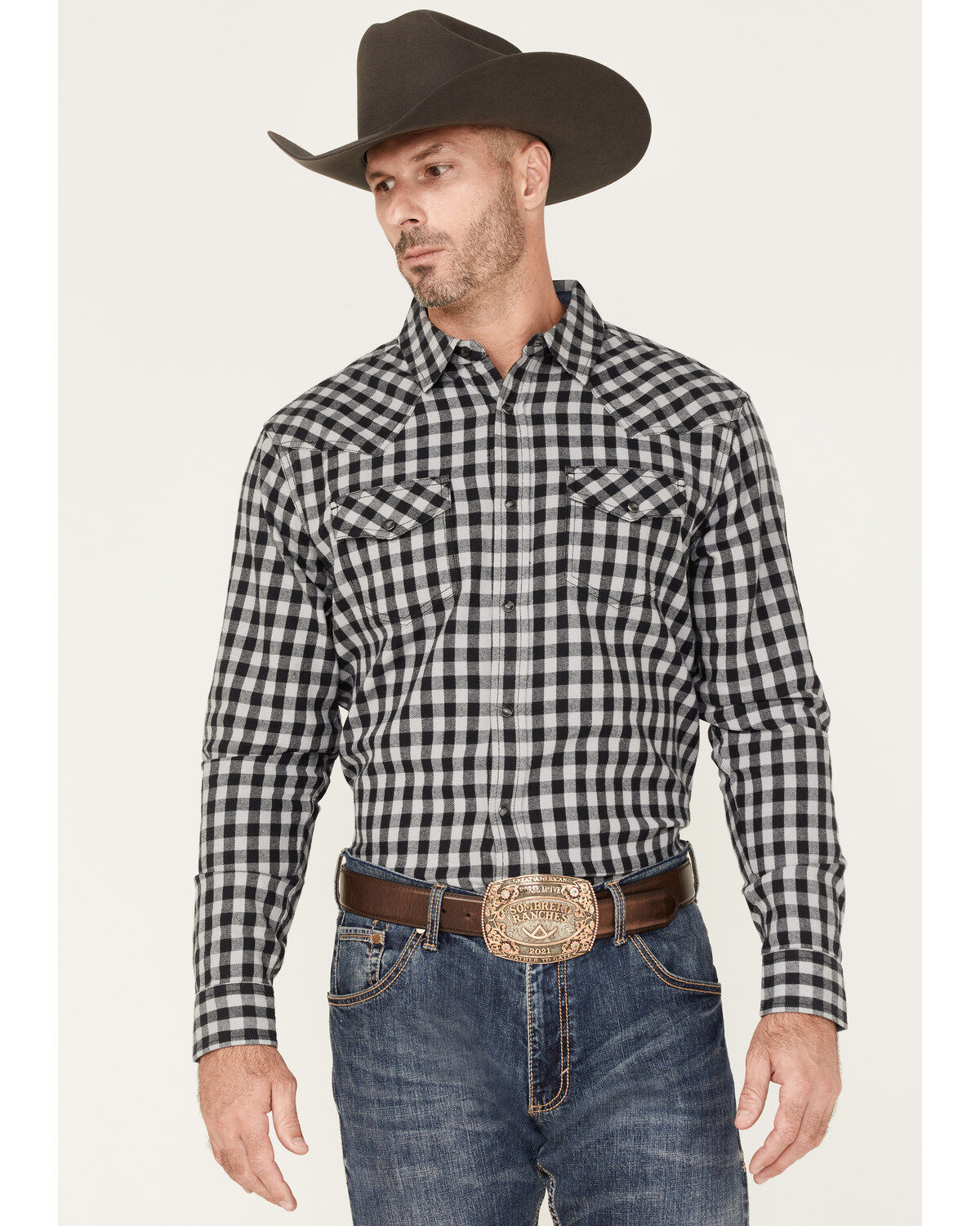 Men's Cody James Visa Versa Small Plaid Print Long Sleeve Snap Western