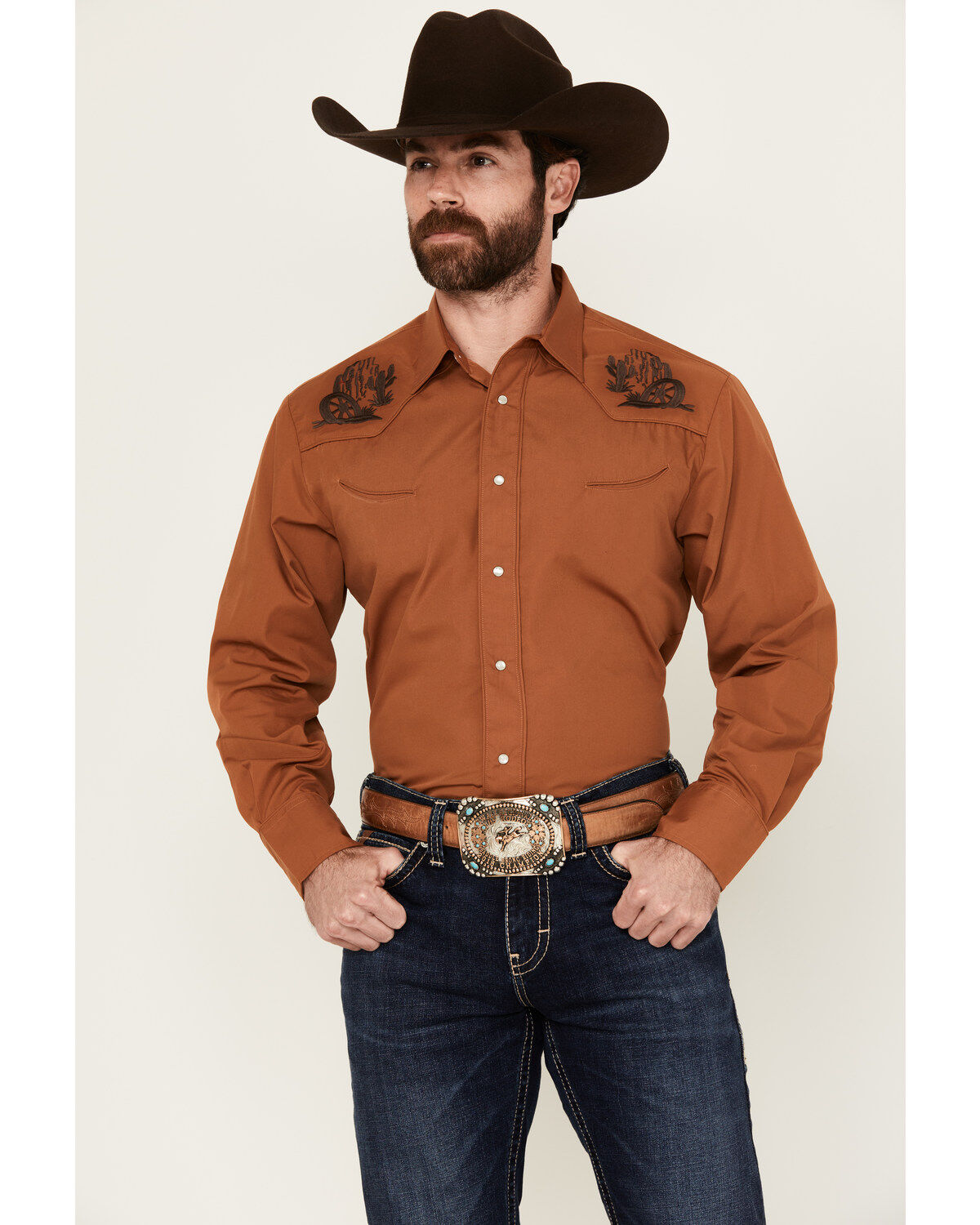 Men's Roper Embroidered Yoke Long Sleeve Snap Western Shirt