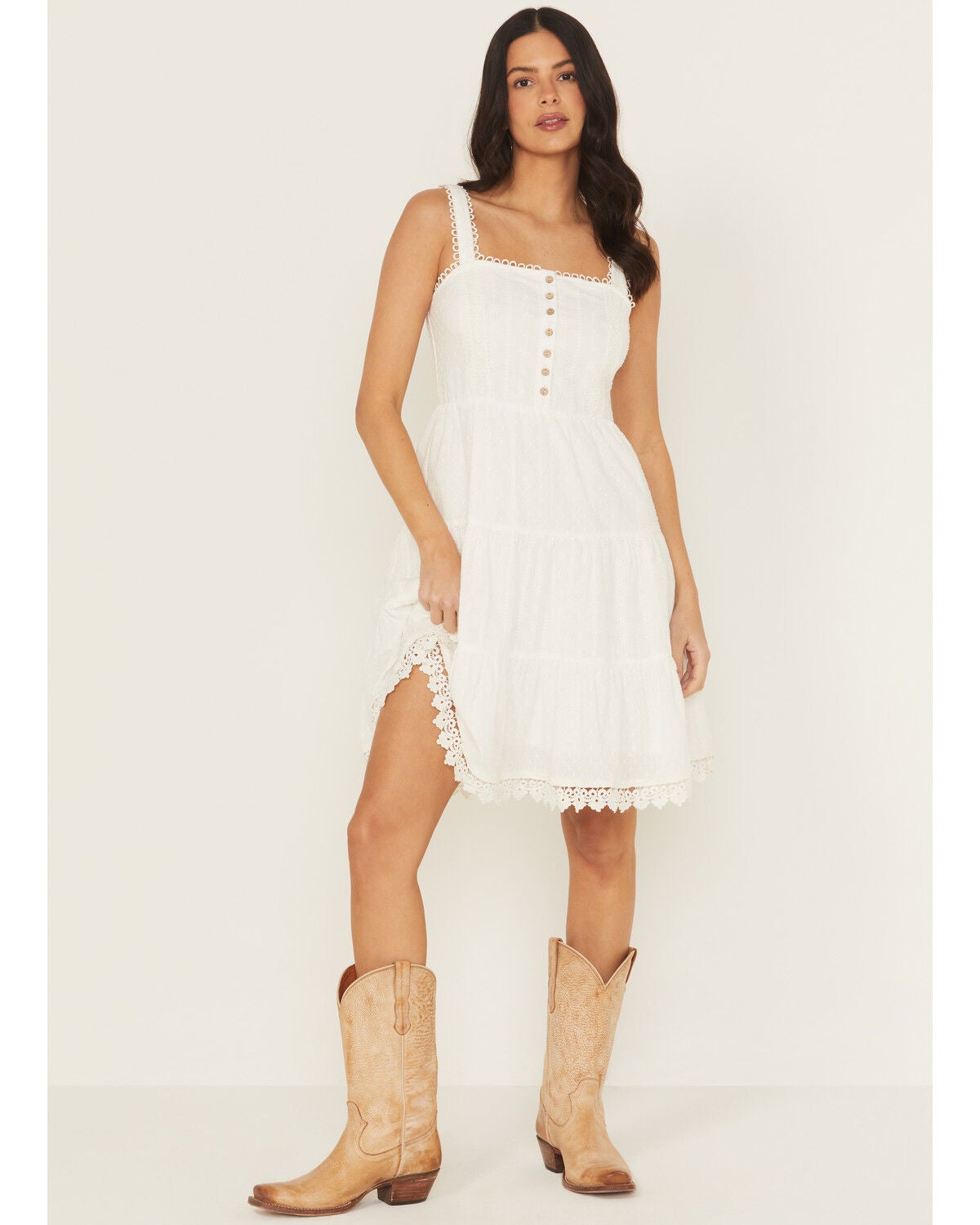 Women's Miss Me Eyelet Tiered Mini Dress