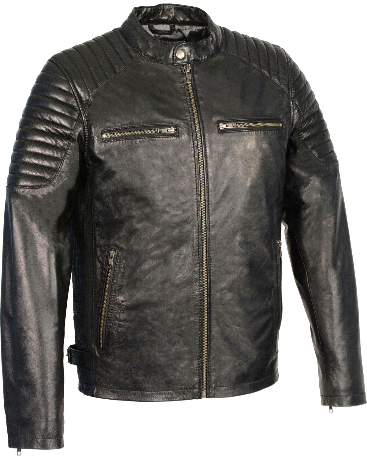 Men's Milwaukee Leather Quilted Shoulders Snap Collar Leather Jacket
