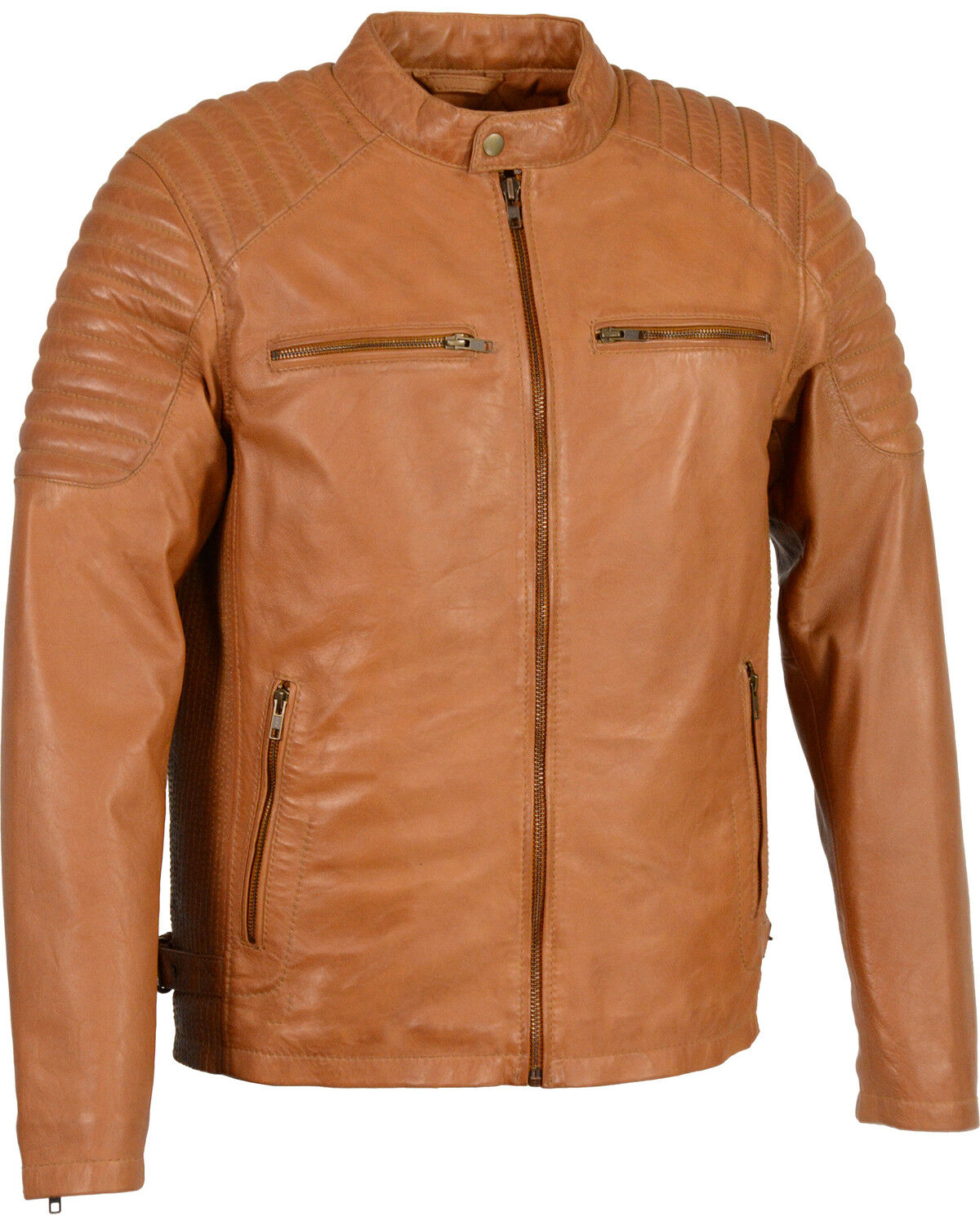Men's Milwaukee Leather Quilted Shoulders Snap Collar Leather Jacket
