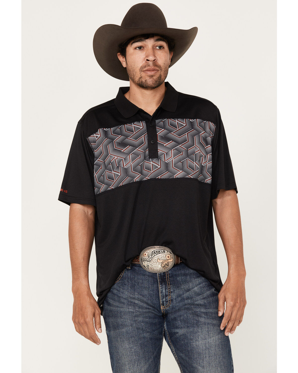 Men's RANK 45 Linear Geo Print Short Sleeve Polo Shirt