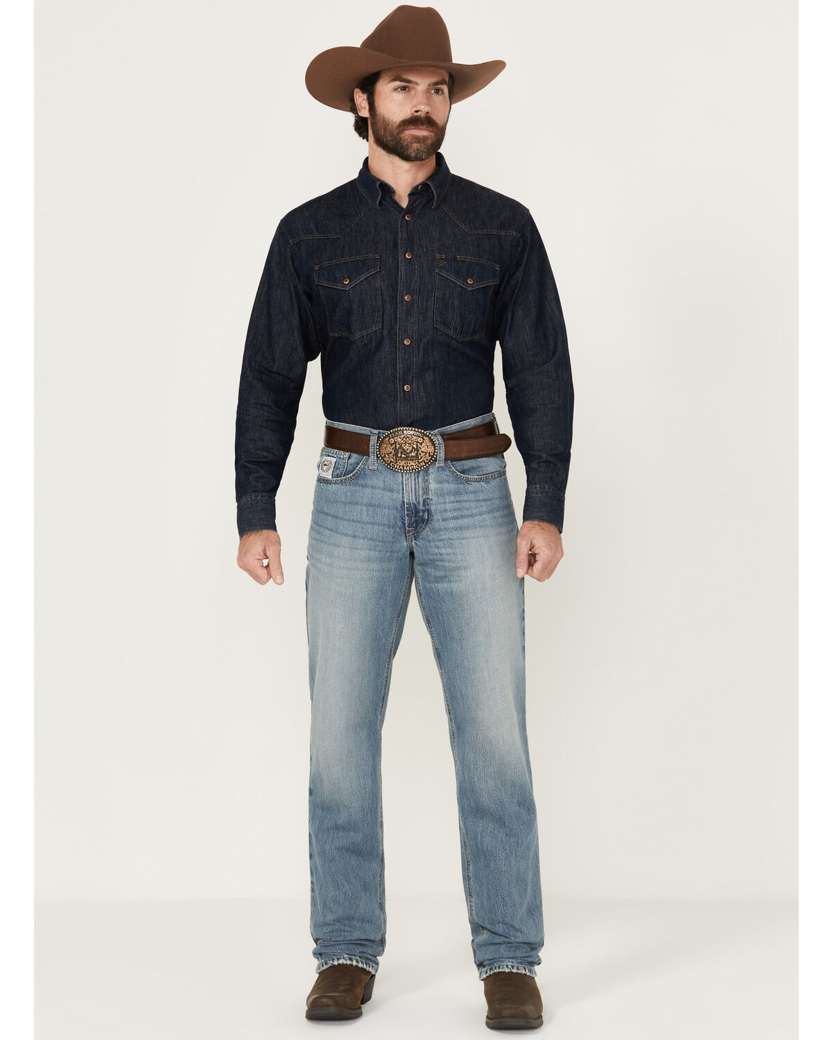 Men's Cinch White Label Medium Wash Relaxed Straight Rigid Denim Jeans