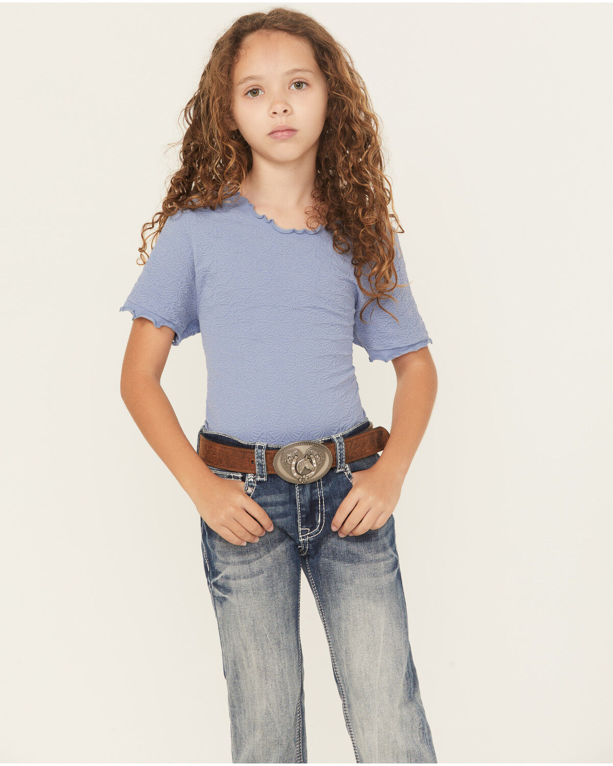 Girls' Fornia Solid Lettuce Edge Short Sleeve Top