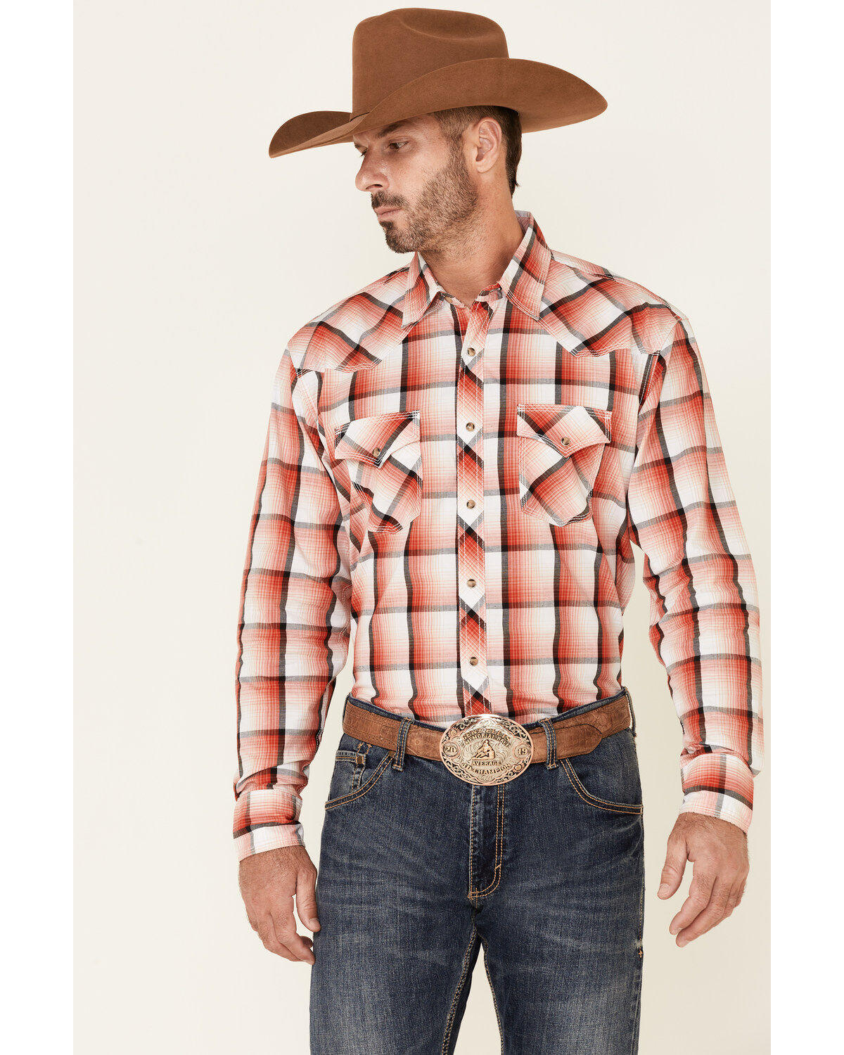 Men's Wrangler 20X Advanced Comfort Large Plaid Print Long Sleeve Snap