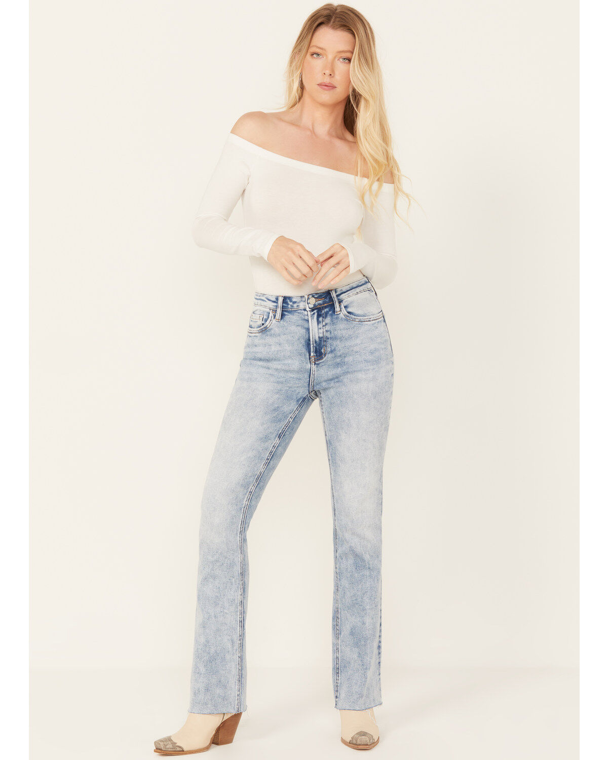 Women's Vervet Light Wash High Rise Faded Bootcut Jeans