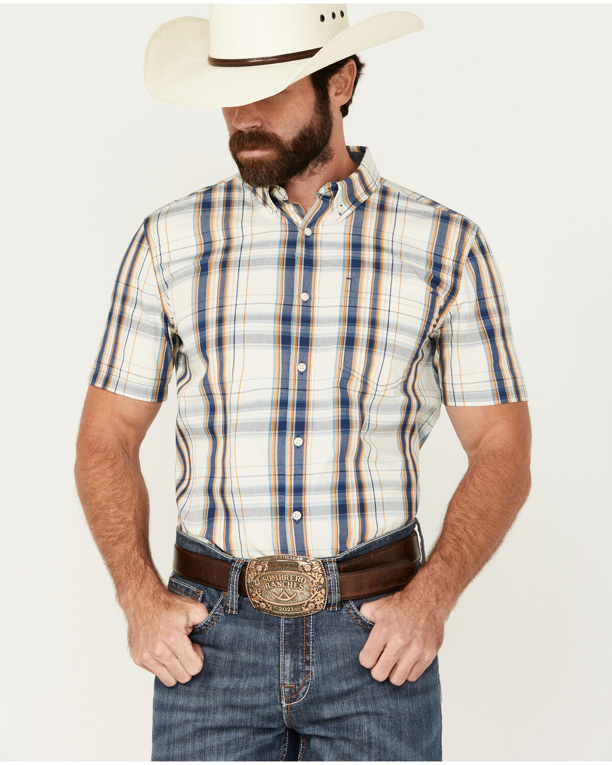 Men's Cody James Plaid Print Long Sleeve Button-Down Stretch Western S