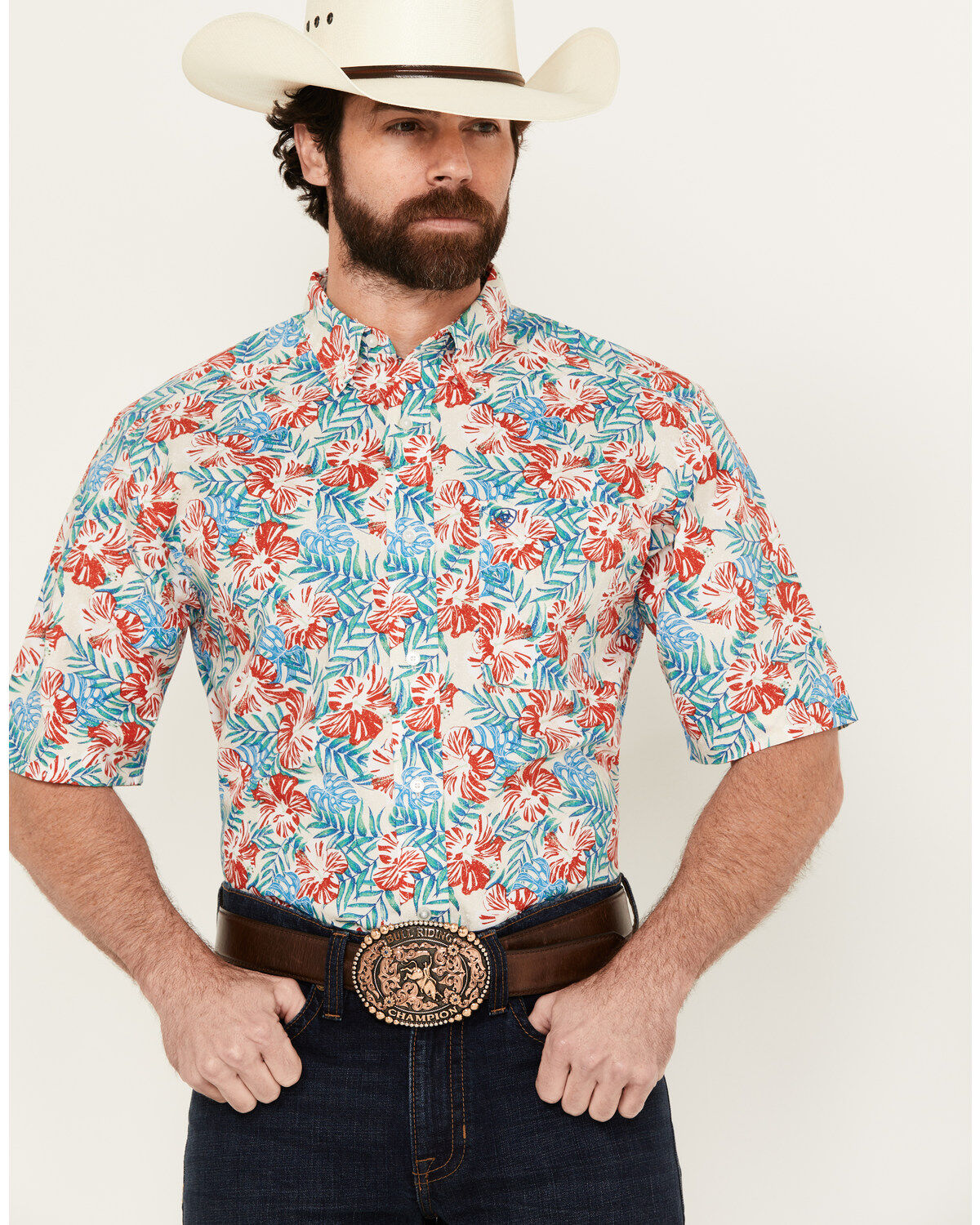 Men's Ariat Dillan Hawaiian Floral Print Short Sleeve Button-Down West