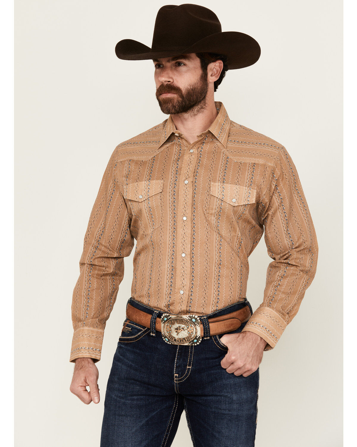 Men's Roper Floral Striped Print Long Sleeve Snap Western Shirt
