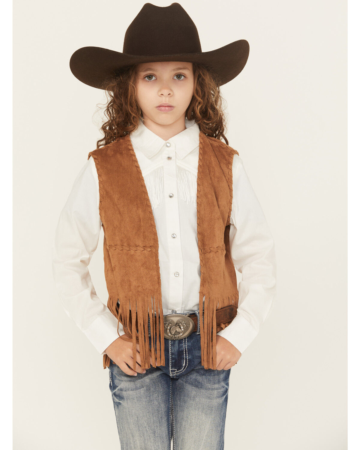 Girls' Fornia Faux Suede Whipstitch Fringe Vest