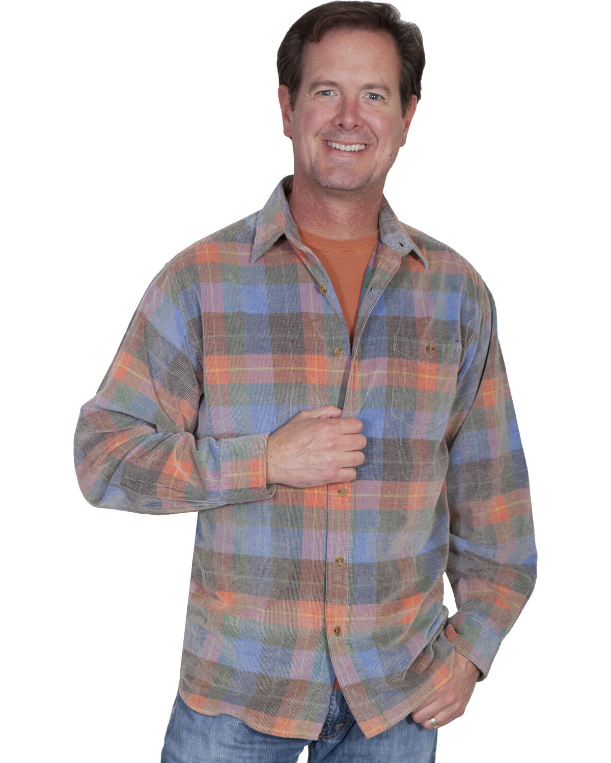 Men's Scully Yard Dye Corduroy Plaid Print Long Sleeve Button Down Wes