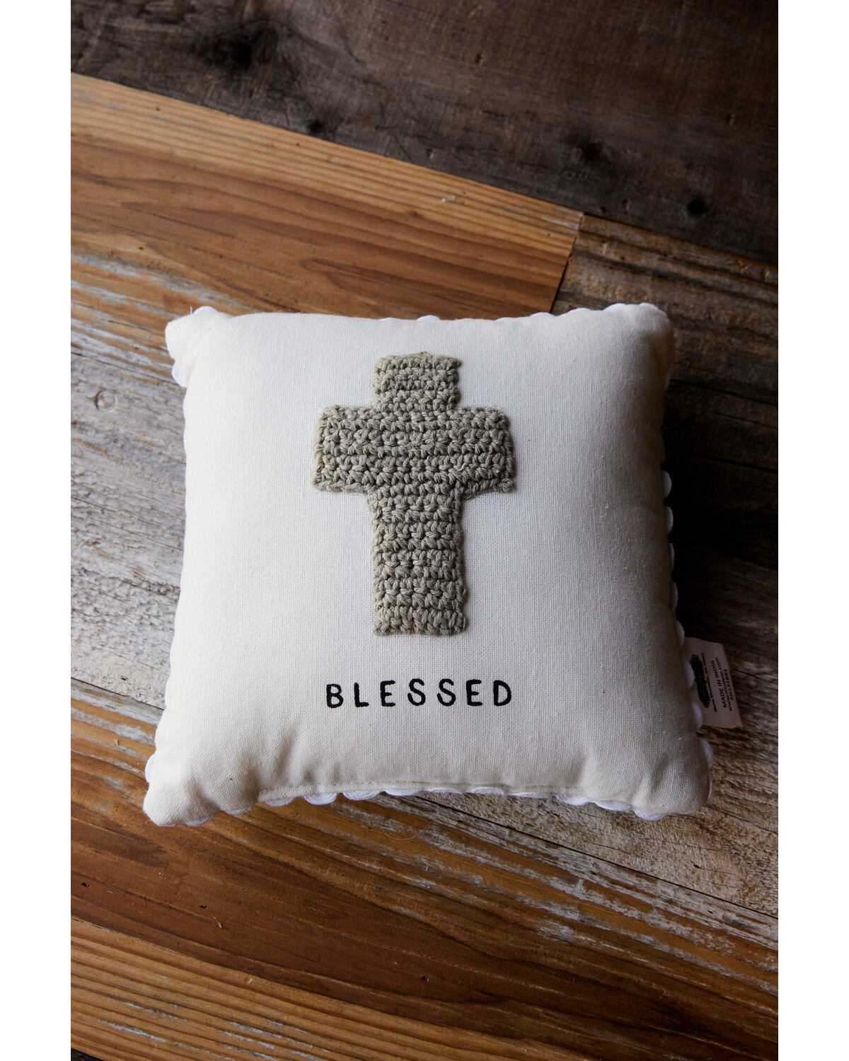 Mud Pie Cross Crochet Mini Pillow