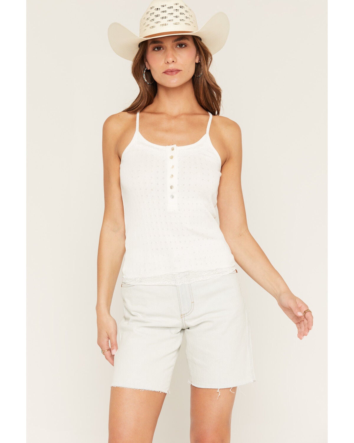 Women's Blue Life Lace Button Tank