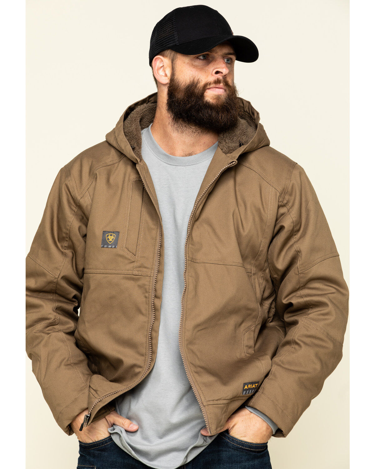 Men's Ariat Field Khaki Rebar Duracanvas Hooded Work Jacket