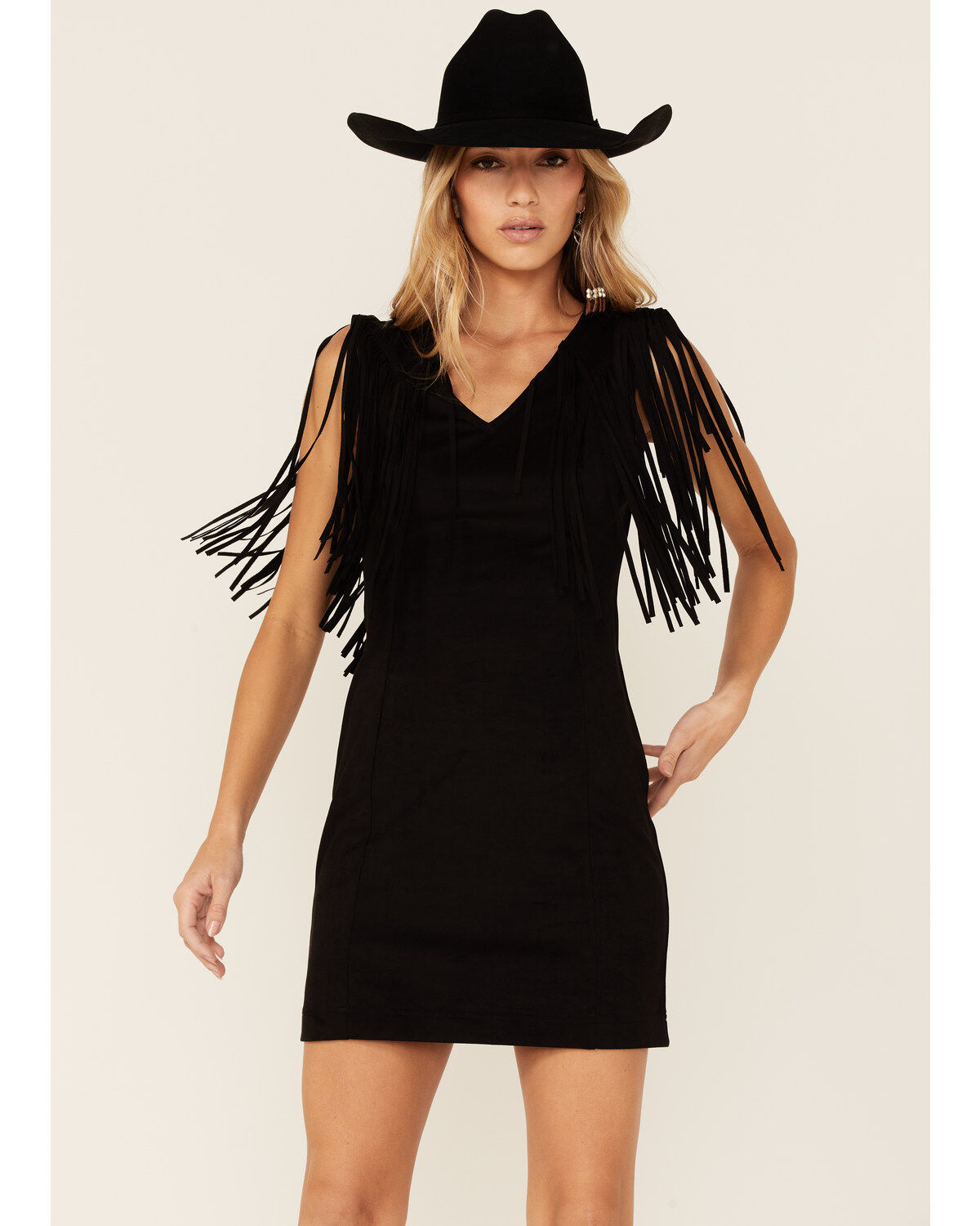 Women's Idyllwind Lady Bird Faux Suede Fringe Muscle Sleeve Mini Dress