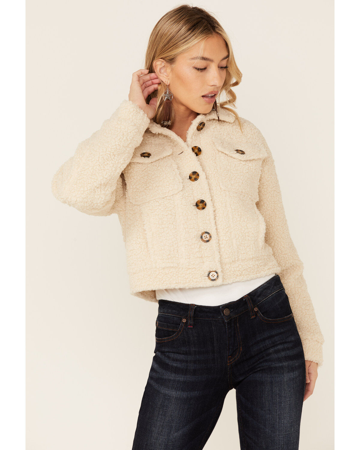 Women's Vigoss Button Up Cropped Sherpa Jacket