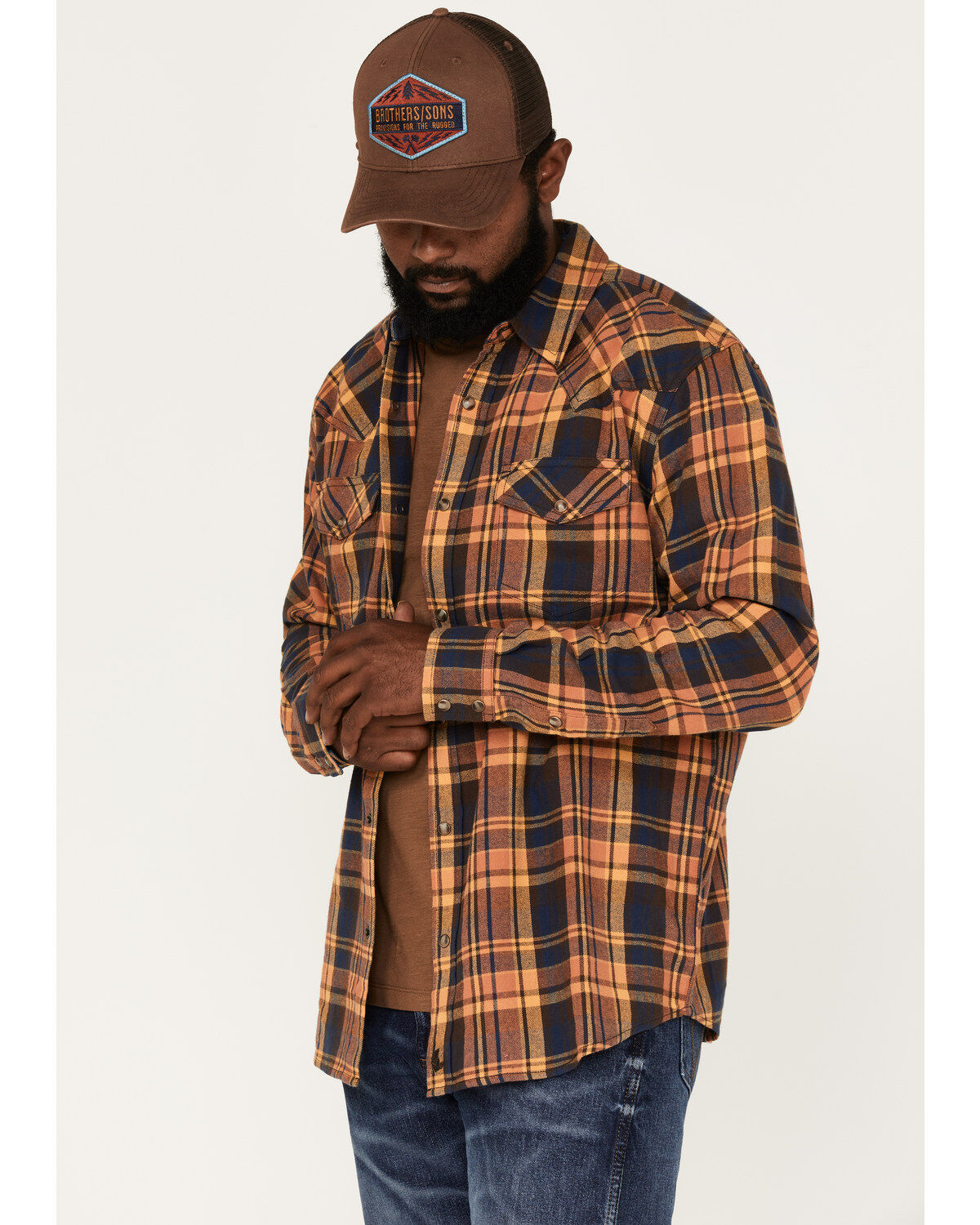 Men's Cody James Wood Chuck Large Plaid Print Snap Western Flannel Shi