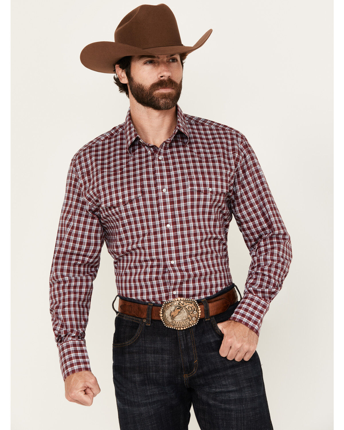 Men's Wrangler Wrinkle Resistant Plaid Print Long Sleeve Snap Stretch