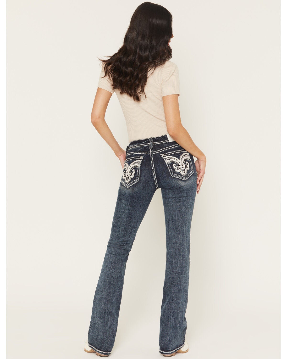 Women's Grace in LA Medium Wash Mid Rise Embellished Bootcut Stretch D