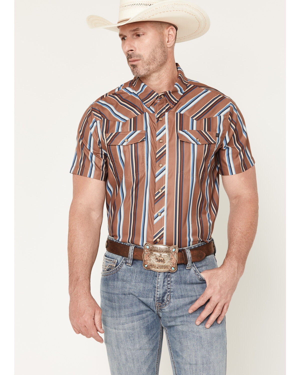 Rock & Roll Denim TEK Striped Short Sleeve Snap Performance Western Sh