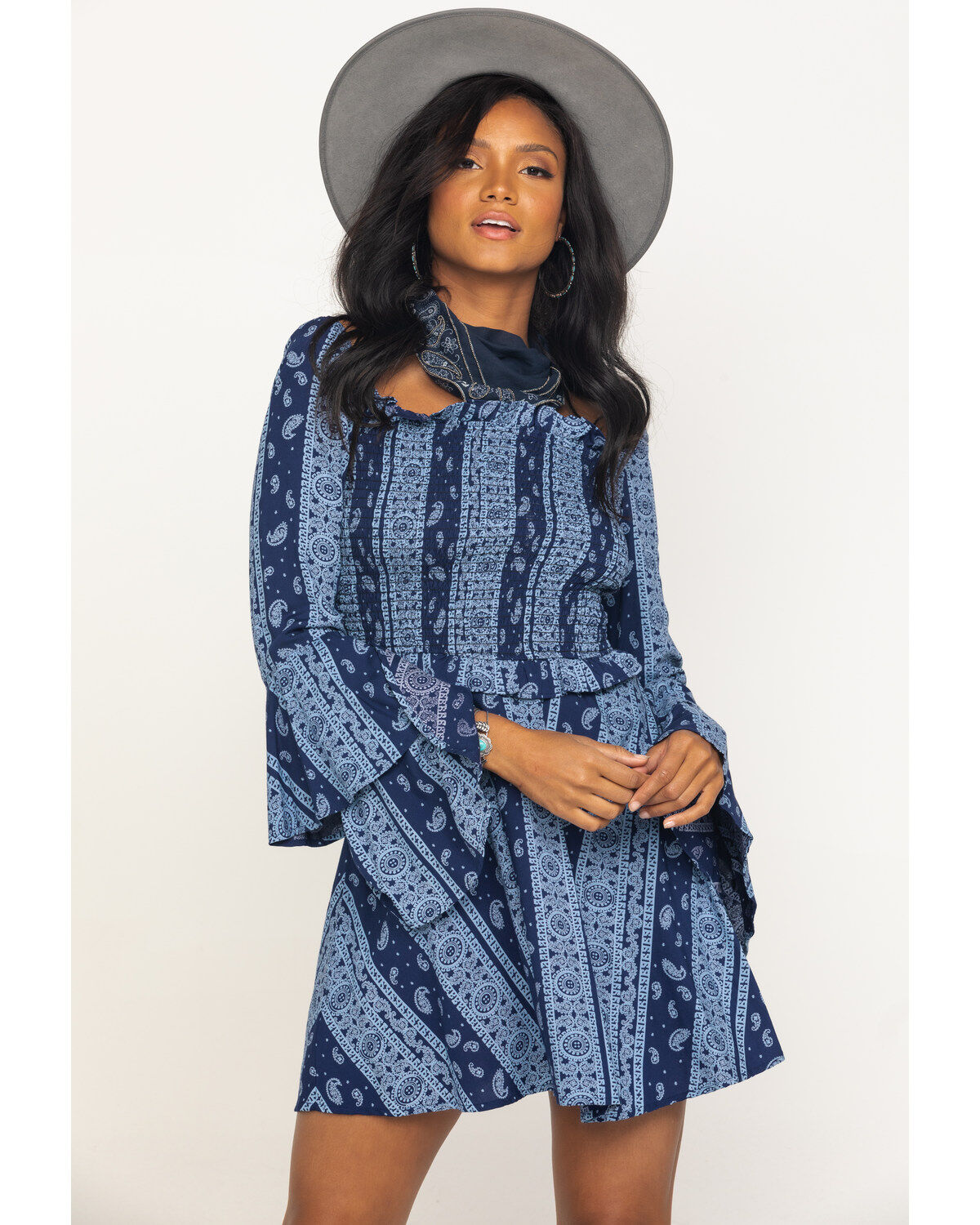 Women's Rock & Roll Denim Bandana Print Mini Dress