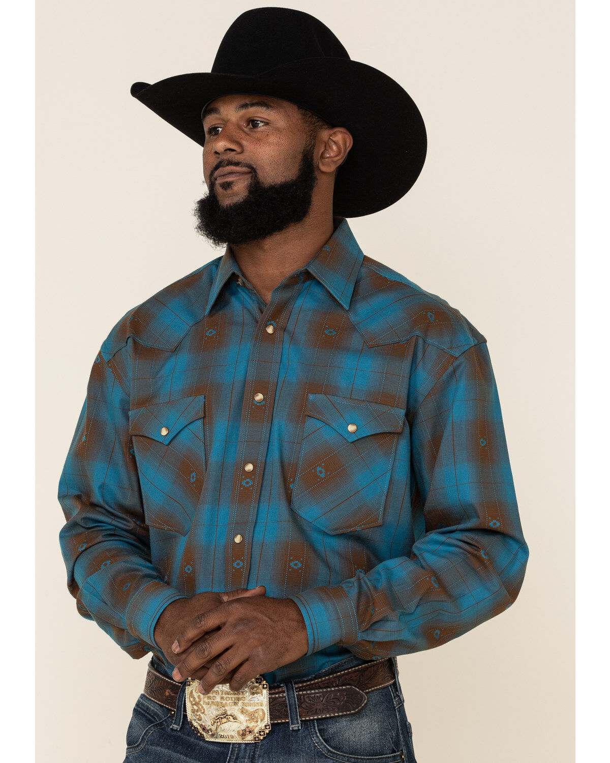 Men's Panhandle Rough Stock By Menlo Ombre Plaid Long Sleeve Western S
