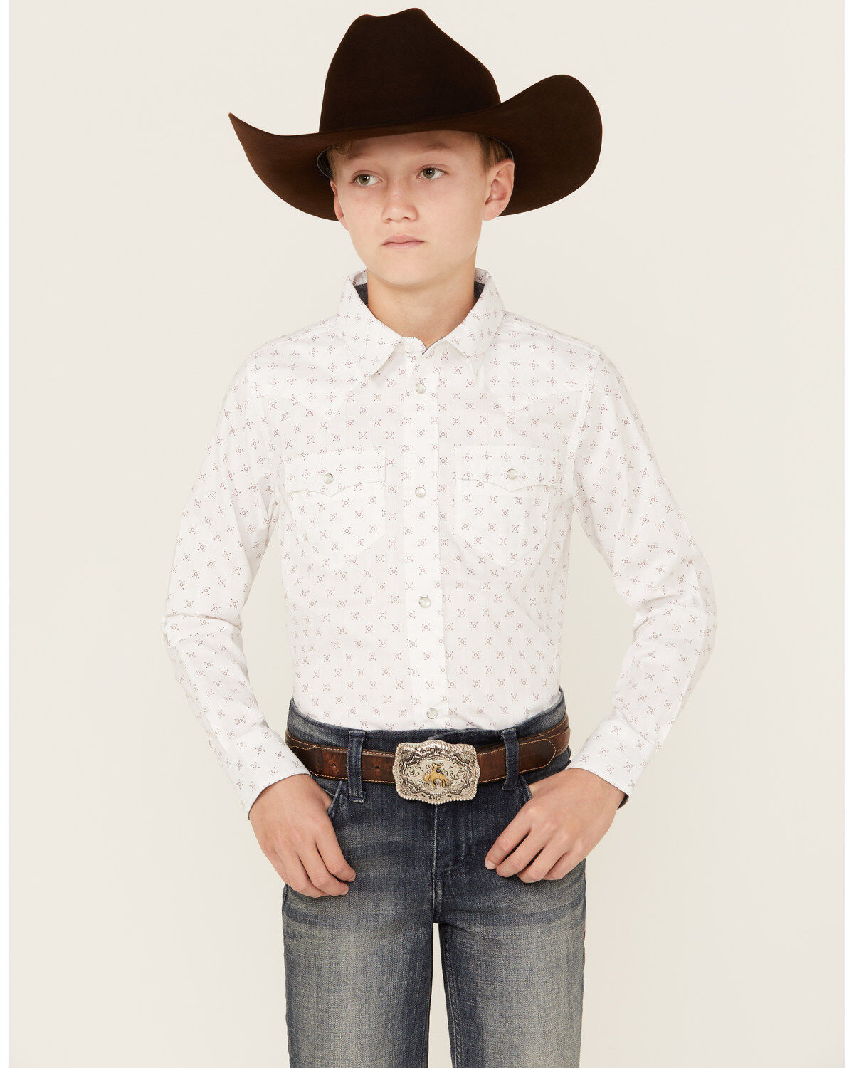 Boys' Cody James North Star Geo Print Long Sleeve Pearl Snap Western S