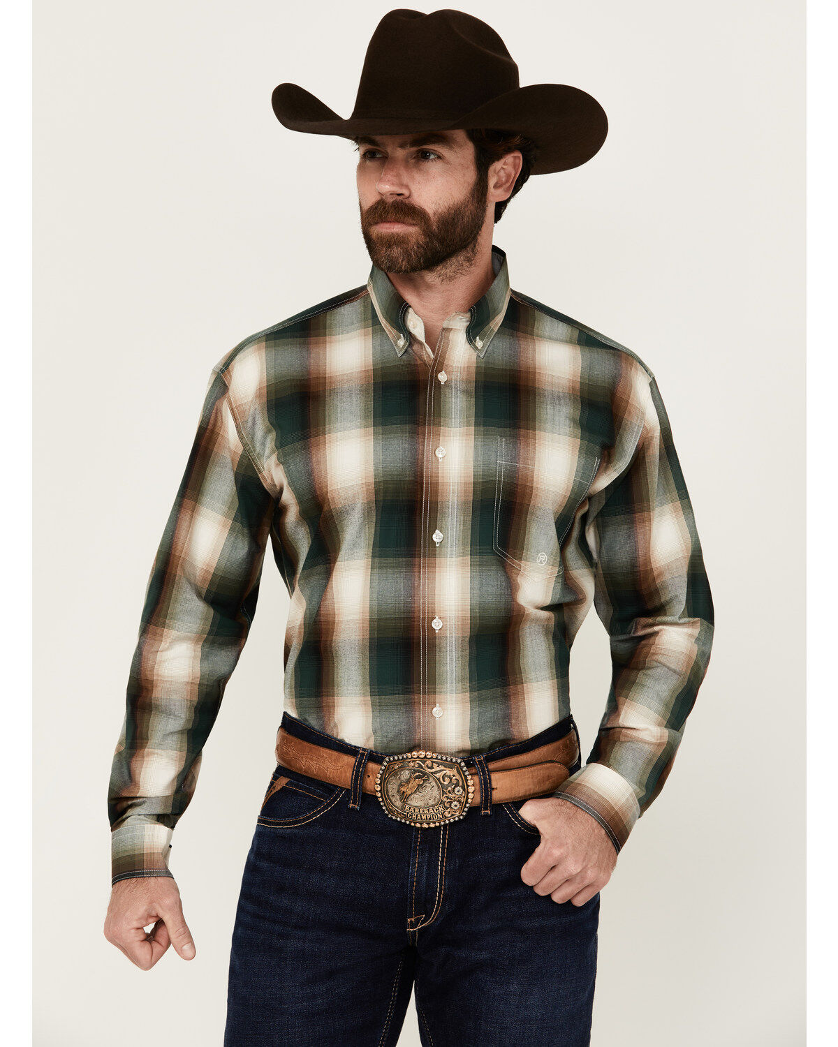 Men's Roper Amarillo Plaid Print Long Sleeve Button-Down Western Shirt