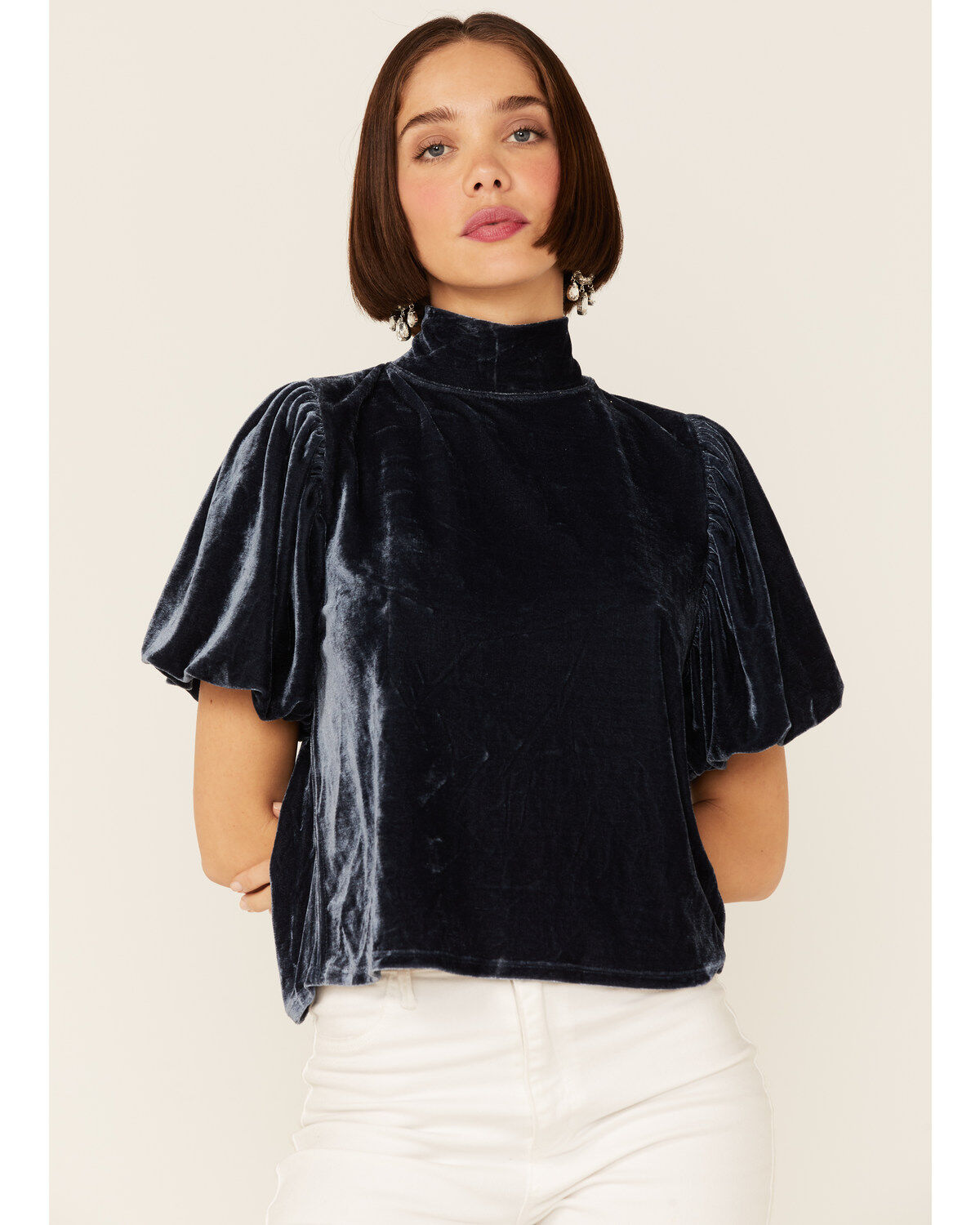 Women's Free People Velvet Knit Claudia Puff Short Sleeve Tee
