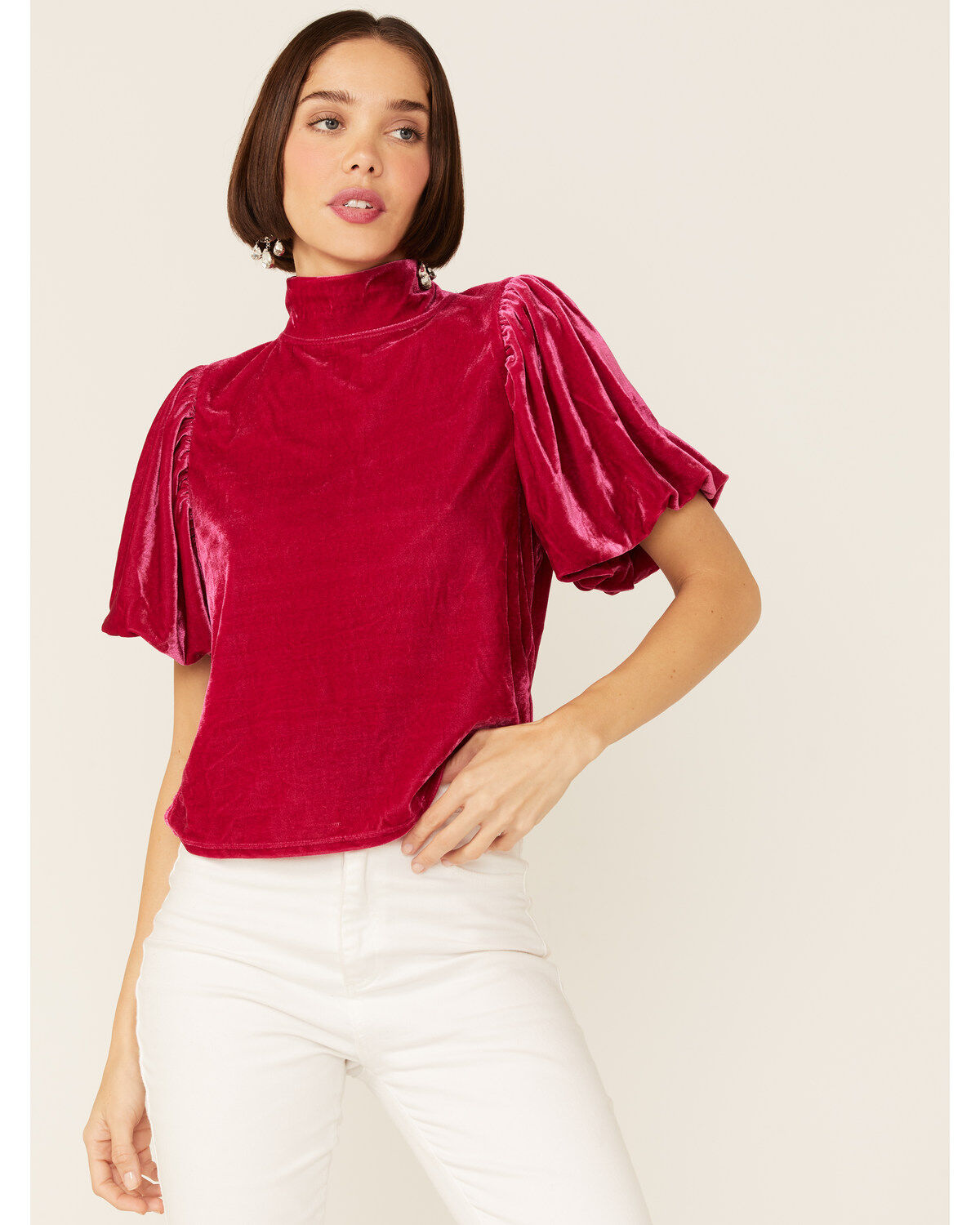Women's Free People Velvet Knit Claudia Puff Short Sleeve Tee