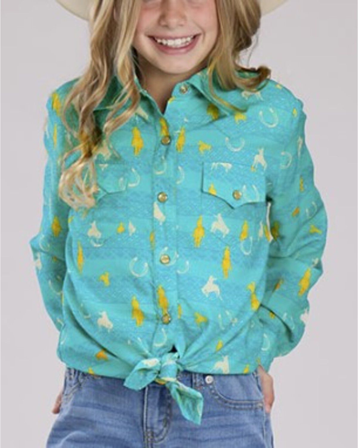 Girls' Roper Summer II Conversation Print Long Sleeve Snap Western Shi