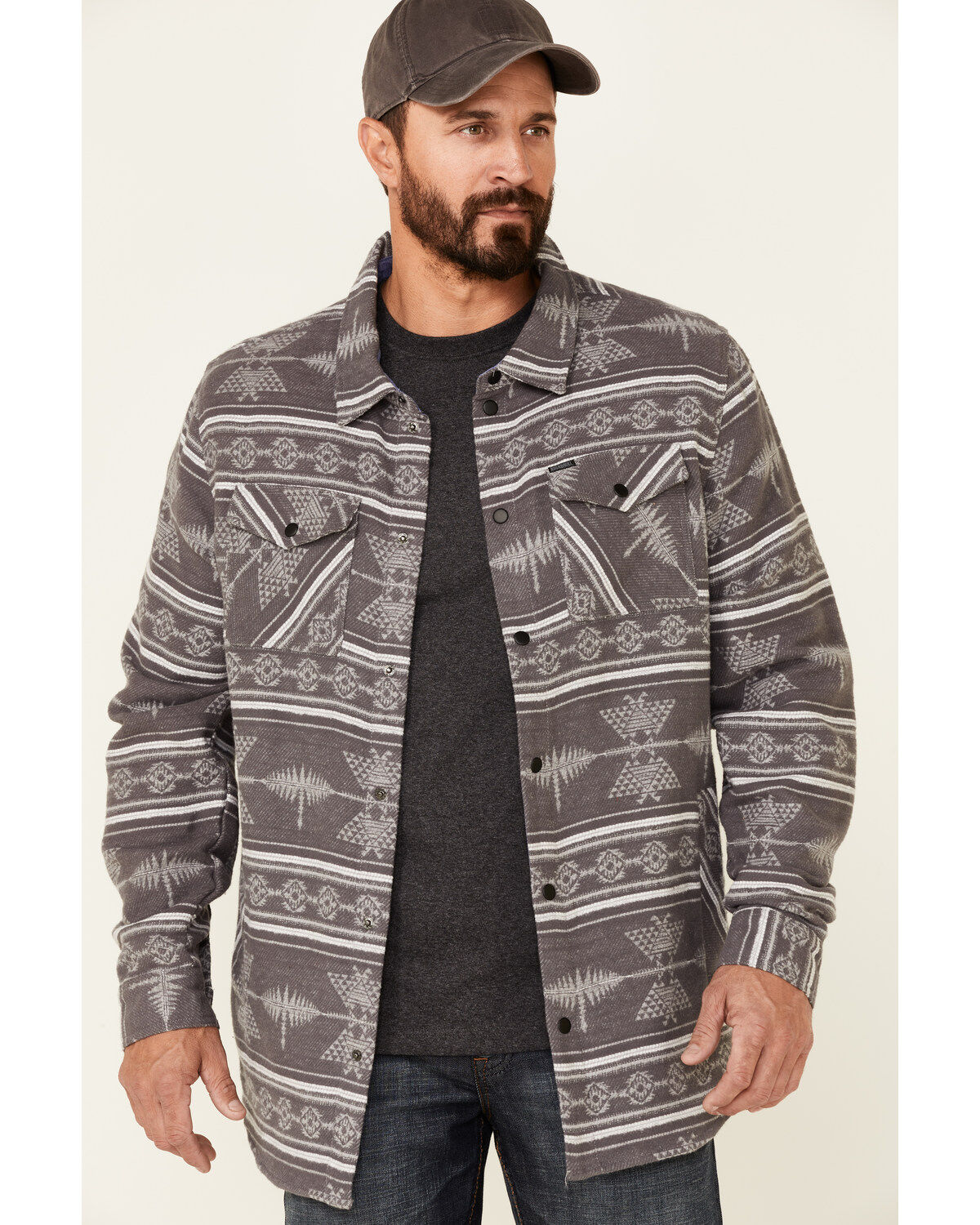 Men's Rock & Roll Denim Southwestern Jacquard Print Long Sleeve Button