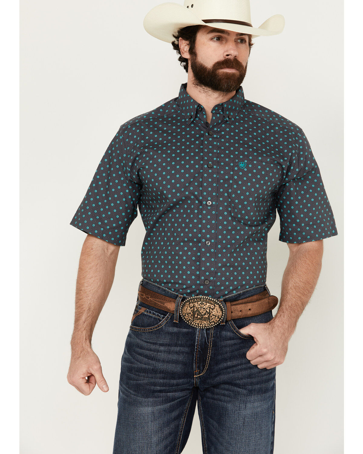 Men's Ariat Johnnie Geo Print Short Sleeve Button-Down Western Shirt