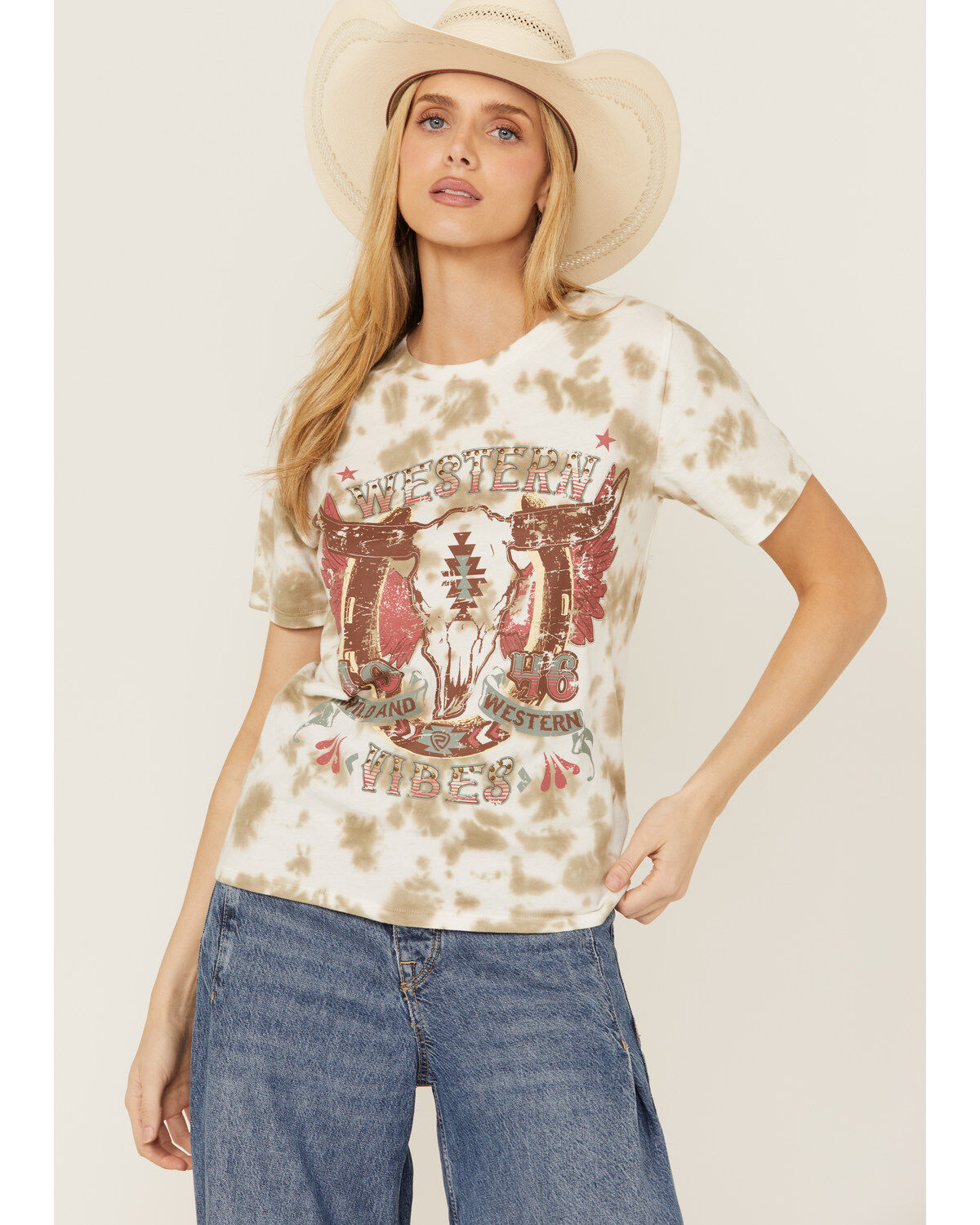 Women's Rock & Roll Denim Tie Dye West Short Sleeve Graphic Tee